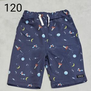 キッズ　120　ネイビー　宇宙柄　ハーフパンツ 水着　水陸両用 ショートパンツ