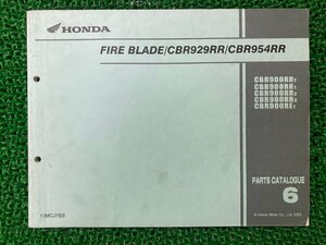 ファイヤーブレード CBR929RR CBR954RR パーツリスト 6版 CBR900RR RE ホンダ 正規 中古 バイク 整備書 英語版 Ed