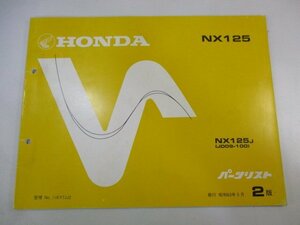 NX125 パーツリスト 2版 ホンダ 正規 中古 バイク 整備書 JD09-100整備に OL 車検 パーツカタログ 整備書