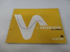 XL125K2 パーツリスト 6版 ホンダ 正規 中古 バイク 整備書 L125-100 hv 車検 パーツカタログ 整備書