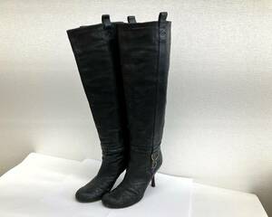 ☆クリスチャンディオール ブーツ サイズ38 Christian Dior ロングブーツ カナージュ D金具 レディース ブラック ジャンク品