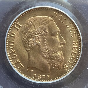 ベルギー金貨 20フラン 1876年 MS66 PCGS