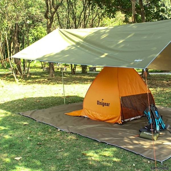 防水タープ キャンプ タープテント 軽量 日除け 高耐水加工 アーミーグリーン L 300cm 手軽に日陰を作れるうえに、急な雨も防げます 