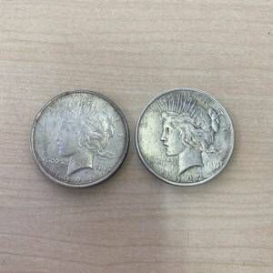【TH0503①】 海外 硬貨 アメリカ リバティコイン 1ドル銀貨 2枚 まとめ 1922年 1924年 キズあり 汚れあり 古銭 