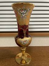 【H0518】ムラノベネチアンガラス 花瓶 花器 置物 インテリア アンティーク フラワーベース コレクション 花入 ゴールドカラー _画像3