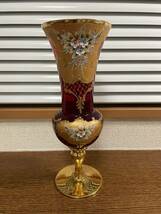 【H0518】ムラノベネチアンガラス 花瓶 花器 置物 インテリア アンティーク フラワーベース コレクション 花入 ゴールドカラー _画像1