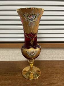 [H0518] blur no Venetian glass vase flower vase ornament interior antique flower base collection flower go in Gold color 