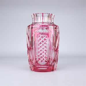 PA461 Noritake 【ノリタケ】 クリスタルガラス 赤切子 花瓶 高20.3㎝／時代のホツあり 美品！ｈの画像5