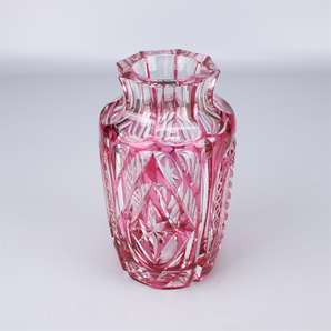 PA461 Noritake 【ノリタケ】 クリスタルガラス 赤切子 花瓶 高20.3㎝／時代のホツあり 美品！ｈの画像6