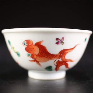 CF246 唐物 【大清同治年製】 赤絵 金魚 茶碗 杯 ３客／美品！ｒの画像5