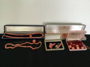 [ beautiful goods ] natural book@.. necklace & earrings * obidome ornamental hairpin coral coral red .. coral sphere summarize * accessory SILVER