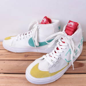 z2500 ナイキ SB ズーム ブレザー ミッド エッジ US9 27.0cm/白 ホワイト 黄緑 グリーン NIKE SB Blazer Mid Edge メンズ スニーカー 中古