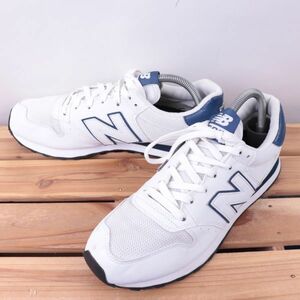 z2164【500】ニューバランス US8.5 26.5cm/白 ホワイト 青 ブルー newbalance メンズ スニーカー 中古