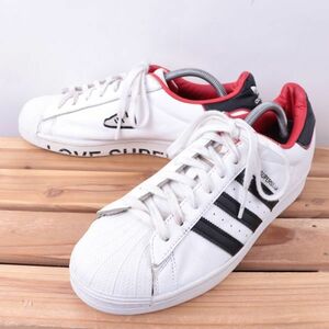 z2174 アディダス スーパースター US9 1/2 27.5cm/白 ホワイト 黒 ブラック 赤 レッド adidas SUPERSTAR メンズ スニーカー 中古