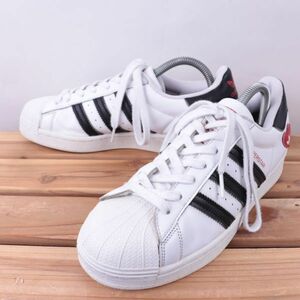 z2232 アディダス スーパースター US7 1/2 25.5cm/白 ホワイト 黒 ブラック 赤 レッド ハート adidas SUPERSTAR メンズ スニーカー 中古