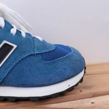 z2381【574】ニューバランス US7 25.0cm/青 ブルー 黒 ブラック 白 ホワイト newbalance メンズ ユニセックス スニーカー 中古_画像6