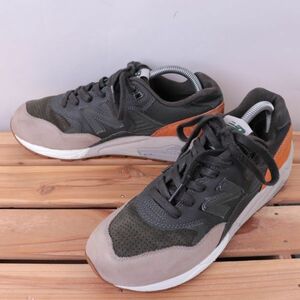 z2471【580】ニューバランス US8 26.0cm/濃灰 ダークグレー 深緑 ダークグリーン 灰 グレー オレンジ newbalance メンズ スニーカー 中古