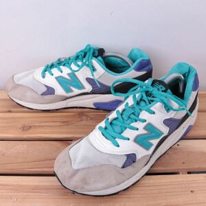 z2472【580】ニューバランス US9 27.0cm/白 ホワイト 灰 グレー 水色 紫 パープル newbalance メンズ スニーカー 中古