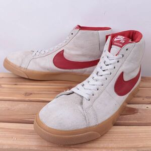 z2488 ナイキ SB ブレーザー ズーム ミッド US11.5 29.5cm/灰 グレー 赤系 NIKE SB BLAZER ZOOM MID FTC メンズ スニーカー 中古