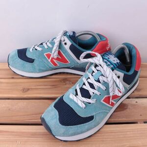 z2561【574】ニューバランス US8 26.0cm/水色 紺 ネイビー 赤 レッド newbalance メンズ スニーカー 中古