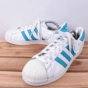 z2569 アディダス スーパースター US9 27.0cm/白 ホワイト 水色 ブルー adidas SUPERSTAR メンズ スニーカー 中古