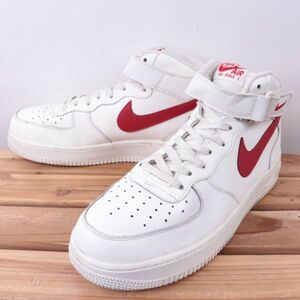 z2580 ナイキ エアフォース1 ミッド US10 28.0cm/白 ホワイト 赤 レッド NIKE AIRFORCE1 MID AF1 メンズ スニーカー 中古