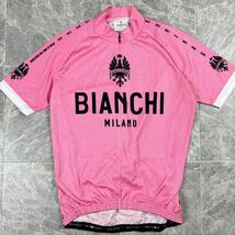 美品 至極のサイクルウェア 近年物 BIANCHI ビアンキ サイクルジャージ ロゴ ピンク 機能性 イタリア メッシュ マルチカラー 伸縮性 L_画像1