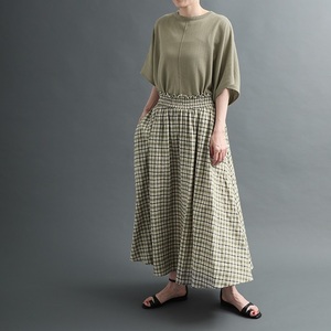  new goods regular price 3.3 ten thousand LOISIR cotton linen washer gathered skirt Adieu Tristesse green check 