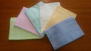 6枚　日本製泉州産　綿100％ダブルガーゼタオル（バスタオル）　ピンク白水色(ブルー）緑(グリーン）黄色（ベージュ）紫　綿紗