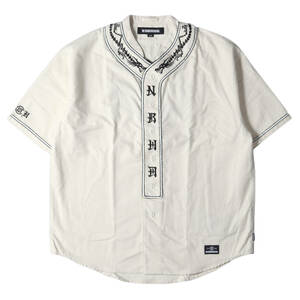 新品 NEIGHBORHOOD ネイバーフッド シャツ サイズ:L 23AW CLOT ドラゴン刺繍 フランネル ベースボールシャツ BB SHIRT SS オフホワイト