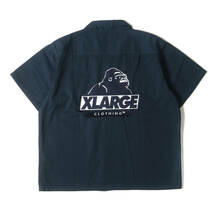 X-LARGE エクストララージ シャツ サイズ:M ゴリラロゴ ワッペン オープンカラー 半袖 ワークシャツ ネイビー トップス カジュアルシャツ_画像1