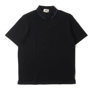HERMES エルメス ポロシャツ サイズ:XL 21SS Hロゴ 刺繍 ポケット 鹿の子 半袖ポロシャツ ブラック イタリア製 トップス カットソー