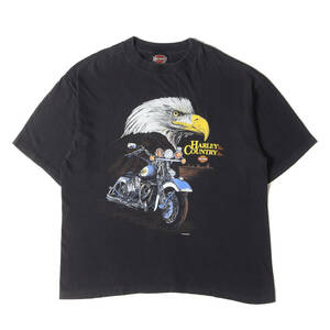 HARLEY-DAVIDSON ハーレーダビッドソン Tシャツ サイズ:XL 90s FUN-WEAR イーグル グラフィック クルーネック 半袖Tシャツ USA製 ブラック