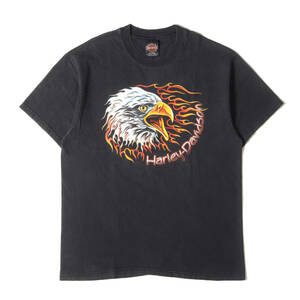 HARLEY-DAVIDSON ハーレーダビッドソン Tシャツ サイズ:L 90s R.K.STRATMAN イーグル グラフィック Tシャツ USA製 / Hanesボディ ブラック