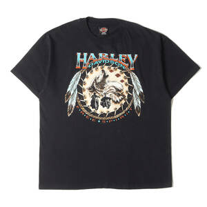 HARLEY-DAVIDSON Tシャツ サイズ:XL 90s R.K.STRATMAN ネイティブ イーグル&ウルフ Tシャツ USA製 / Hanesボディ ブラック