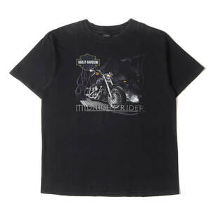 HARLEY-DAVIDSON ハーレーダビッドソン Tシャツ サイズ:XL 90s HOLOUBEK ウルフ グラフィック Tシャツ USA製 ファイヤー フレイム 黒