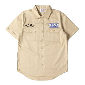 新品同様 PORKCHOP GARAGE SUPPLY シャツ サイズ:S 23SS ワッペン付き ワーク 半袖シャツ ROUNDED WAPPEN WORK SHIRT ベージュ