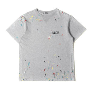 Dior HOMME ディオールオム Tシャツ サイズ:M / 21SS ペイント加工 ロゴ 刺繍 オーバーサイズ クルーネック Tシャツ グレー イタリア製