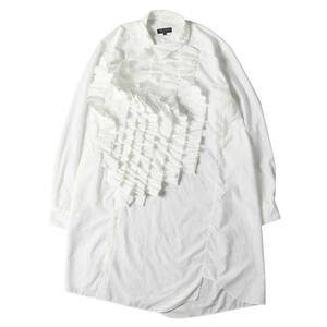 COMME des GARCONS HOMME PLUS シャツ サイズ:S 22AW ギャザー フリル 捻じれ 再構築 ポリギャバ ロング ドレスシャツ ホワイト