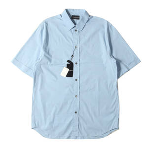 新品 EMPORIO ARMANI シャツ サイズ:S 21SS ワンポイント アイコン 刺繍 ストレッチ ブロード 半袖 ドレスシャツ サックスブルー