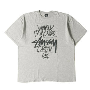 STUSSY ステューシー Tシャツ サイズ:XL WORLD FAMOUSロゴ クルーネック 半袖Tシャツ ヘザーグレー ショーンフォント トップス カットソー