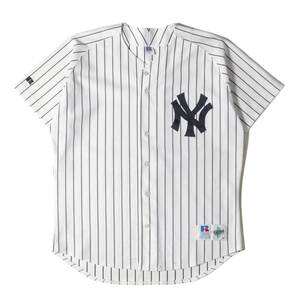 Russell ラッセル シャツ サイズ:48(XXXXL) 90s ニューヨーク・ヤンキース ベースボールシャツ USA製 ホワイト ネイビー 90年代 古着