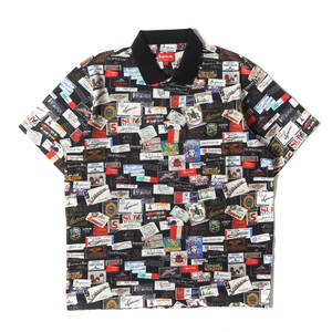 美品 Supreme シュプリーム ポロシャツ サイズ:S 21SS ラベル総柄 鹿の子 半袖ポロシャツ Labels Polo ブラック 黒 トップス カットソー