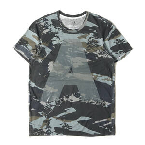 ARMANI EXCHANGE アルマーニエクスチェンジ Tシャツ サイズ:M AX アルファベット プリント カモ クルーネック 半袖Tシャツ 総柄 迷彩