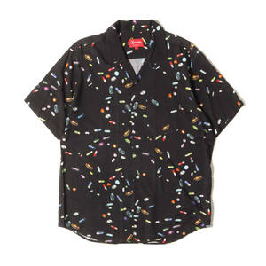 Supreme シュプリーム シャツ サイズ:L 17SS カプセル柄 オープンカラー レーヨン 半袖シャツ Pills Rayon Shirt ブラック トップス