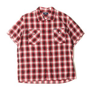 美品 WTAPS ダブルタップス シャツ サイズ:L オンブレチェック ワーク 半袖シャツ VATOS S/S レッド トップス カジュアルシャツ