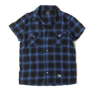 TMT シャツ サイズ:L オンブレチェック オープンカラー レーヨン 半袖シャツ RAYON TWILL OMBRE CHECK S/SL SHIRTS ブルー ブラック