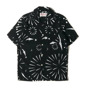 Aloha Blossom アロハブロッサム シャツ サイズ:38 花火柄 レーヨン アロハシャツ ブラック 黒 トップス ハワイアンシャツ 半袖