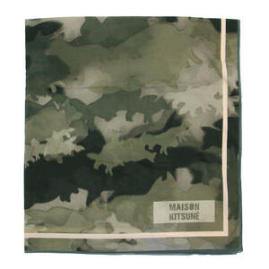 MAISON KITSUNE mezzo n fox scarf large size khaki camouflage camouflage pattern stole casual military beautiful . feather weave 