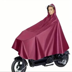 自転車OK レインポンチョ 雨具 カッパ レインコート フェイスガード オックスフォード 防水 クリアバイザー 男女兼用 赤紫